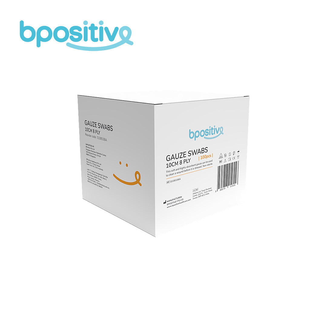 BPositive Non-Sterile Gauze Swabs 10 cm (8ply) - Box of 100s