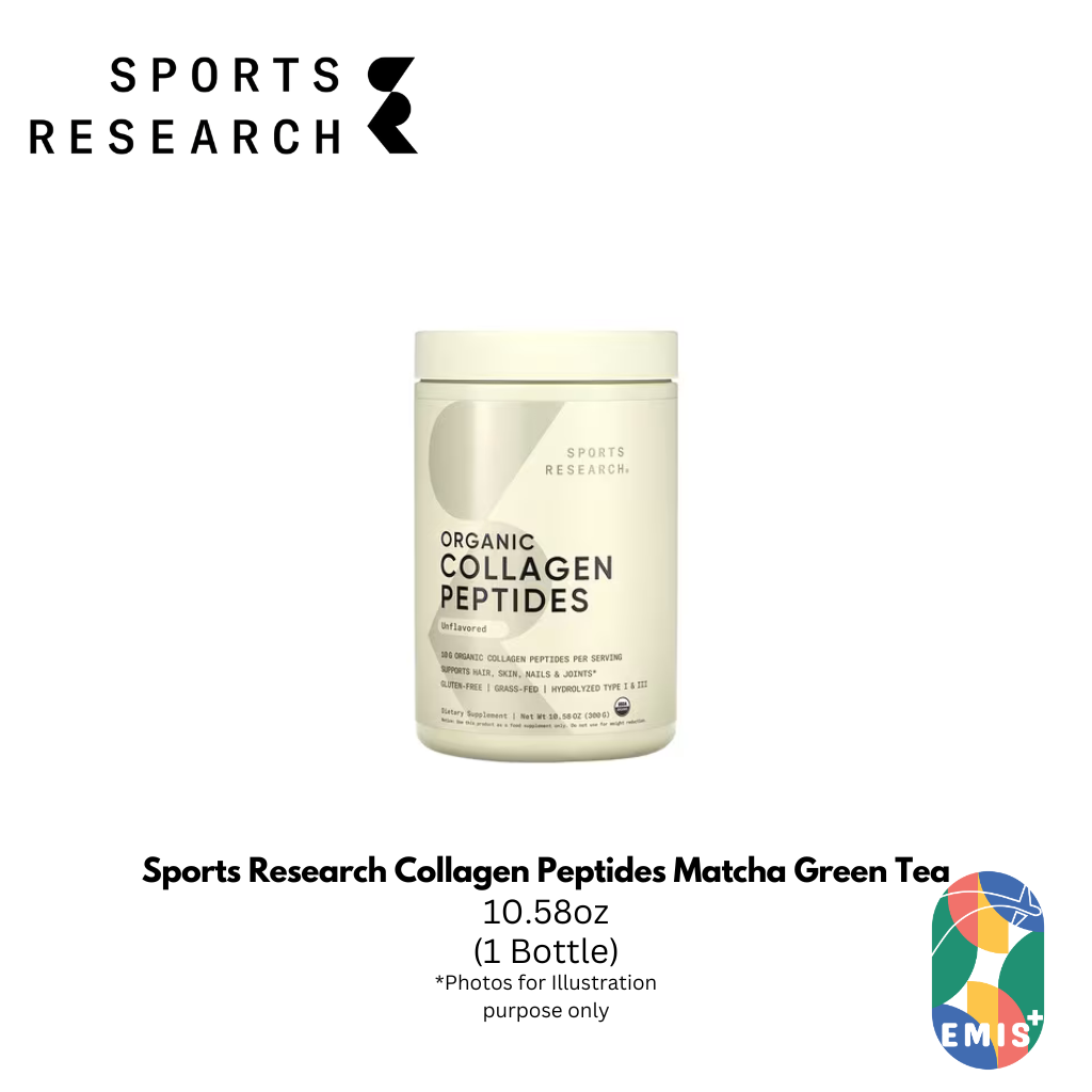 Sports Research Collagen Peptides Matcha Green Tea – 10.16oz (24 Servings) Glow, Energize & Elevate Your Morning Ritual