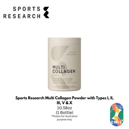 Sports Research Multi Collagen Powder with Types I, II, III, V & X – Hydrolyzed Collagen Peptides with Hyaluronic Acid & Vita