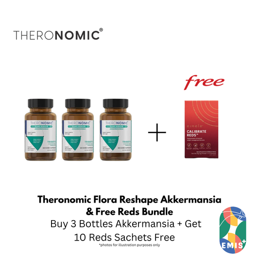 Theronomic Flora Reshape Akkermansia bundle — buy 3 get Reds 10 sachets free, EMIS+ Singapore