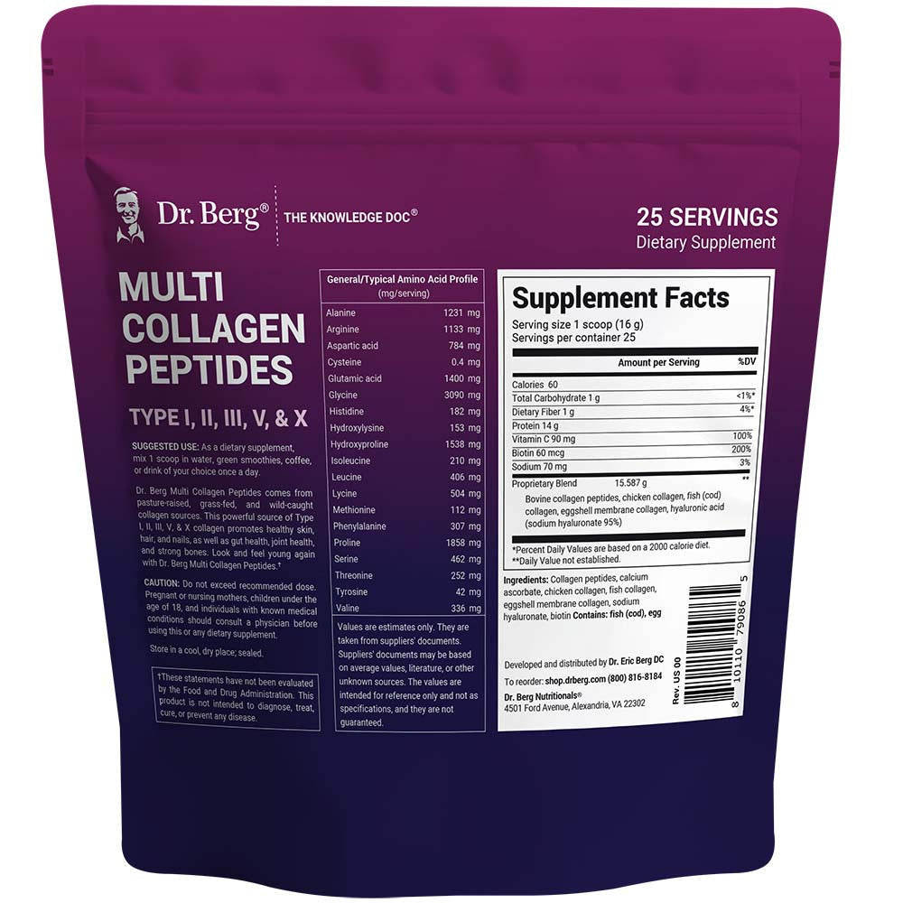 Multi Collagen Peptides – 15.5 g per serving - Grassfed, Pasture Raised Wild Caught Sources - 25 servings