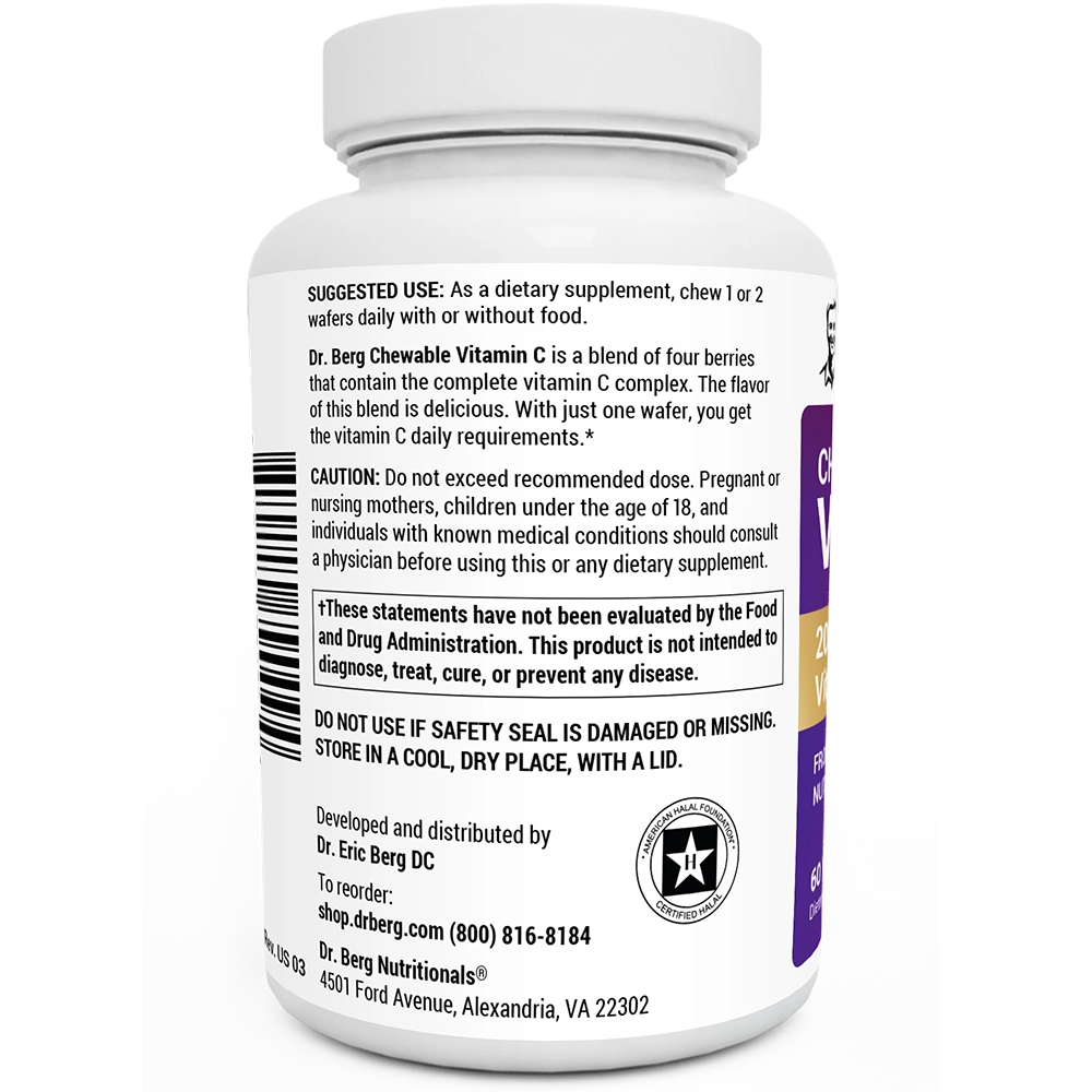 Dr. Berg Chewable Vitamin C Complex: Delicious Organic Berry Blend - 60 Wafers