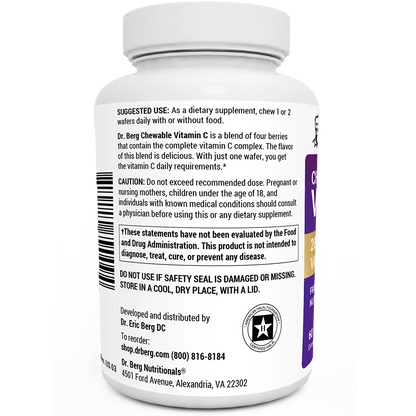 Dr. Berg Chewable Vitamin C Complex: Delicious Organic Berry Blend - 60 Wafers