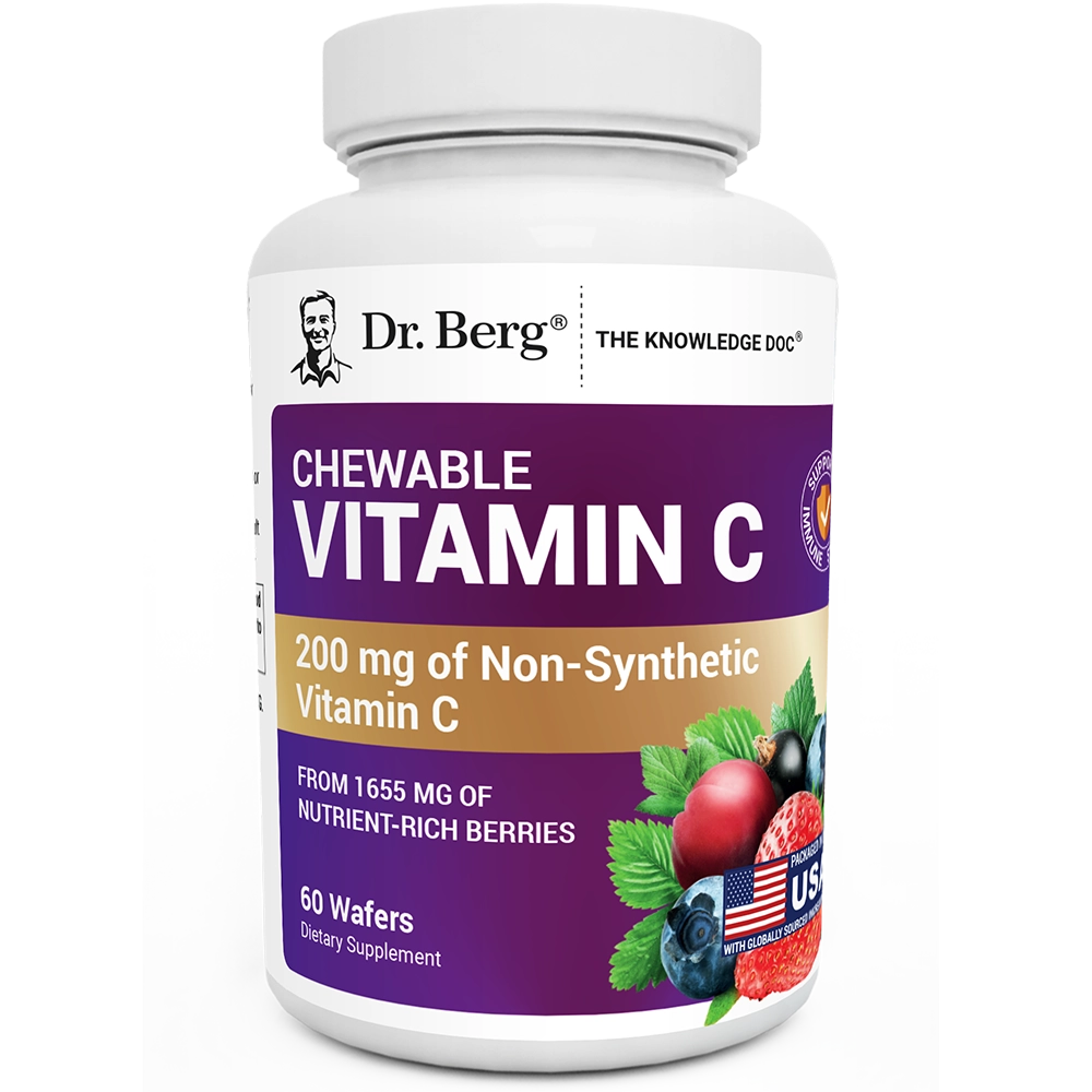 Dr. Berg Chewable Vitamin C Complex: Delicious Organic Berry Blend - 60 Wafers