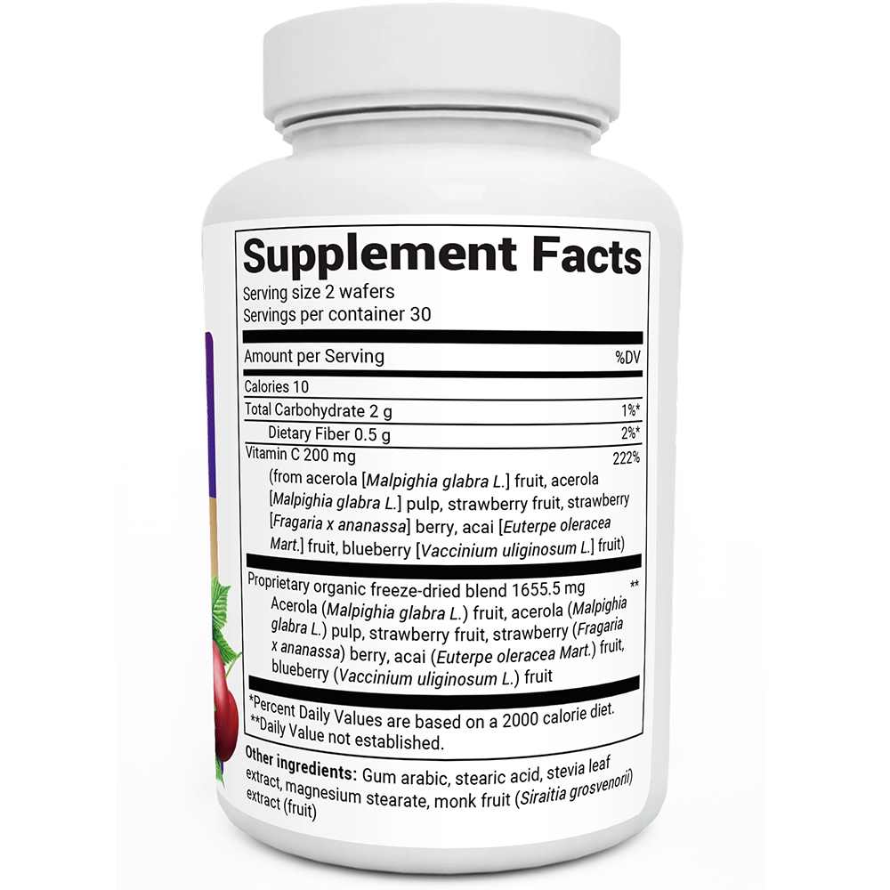Dr. Berg Chewable Vitamin C Complex: Delicious Organic Berry Blend - 60 Wafers