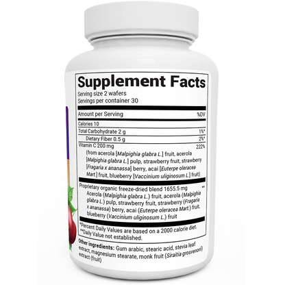 Dr. Berg Chewable Vitamin C Complex: Delicious Organic Berry Blend - 60 Wafers