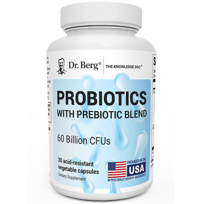 Dr. Berg Probiotics with Prebiotic Blend - Max Strength 60 Billion CFU - 30 Capsules