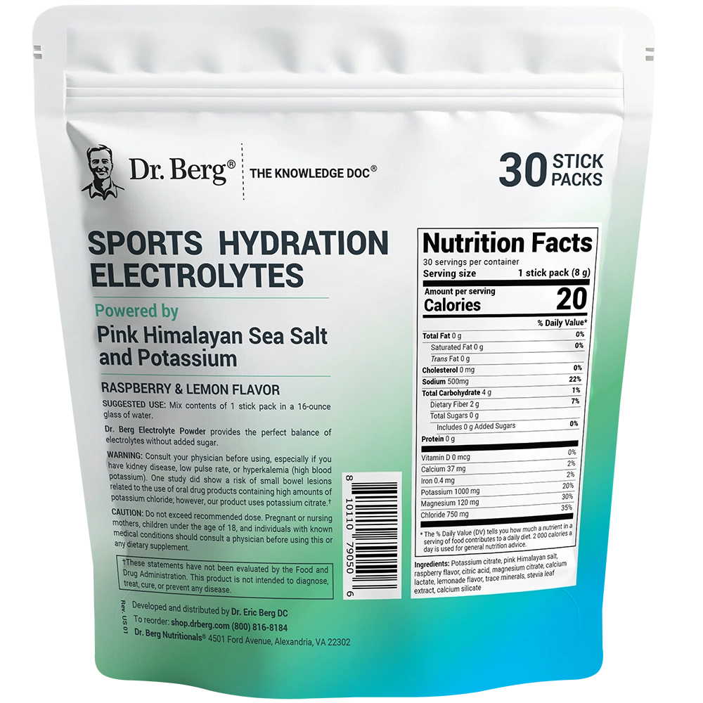 Dr. Berg Sports Hydration Electrolytes - Raspberry Lemon - 30 Servings