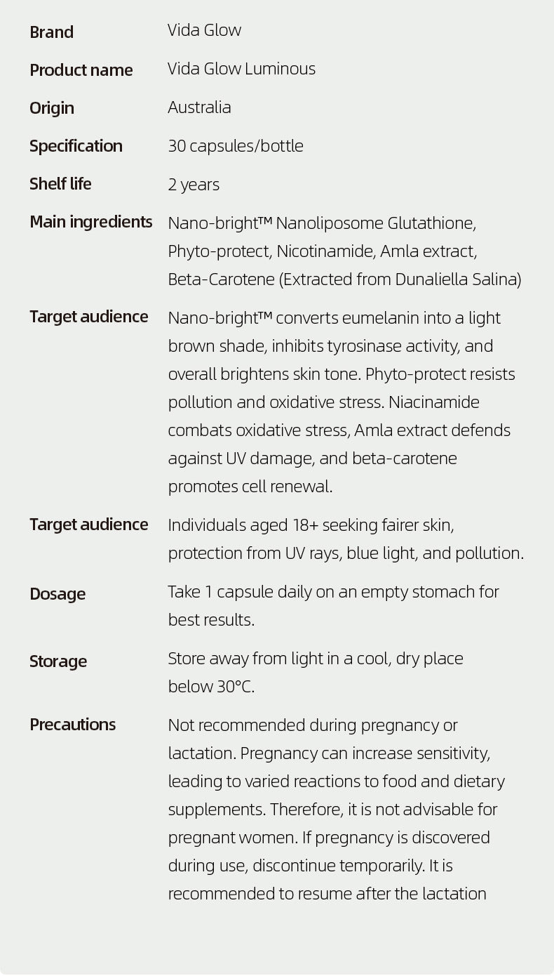 【Member Upgrade】Vida Glow Luminous Capsules 30 capsules*4 bottles Free SGD9 voucher pack