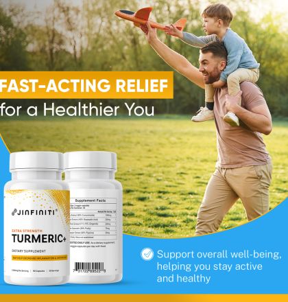 Extra Strength Turmeric+ Supplement - High Potency Formula for Joint Support and Inflammation Relief by Jinfiniti