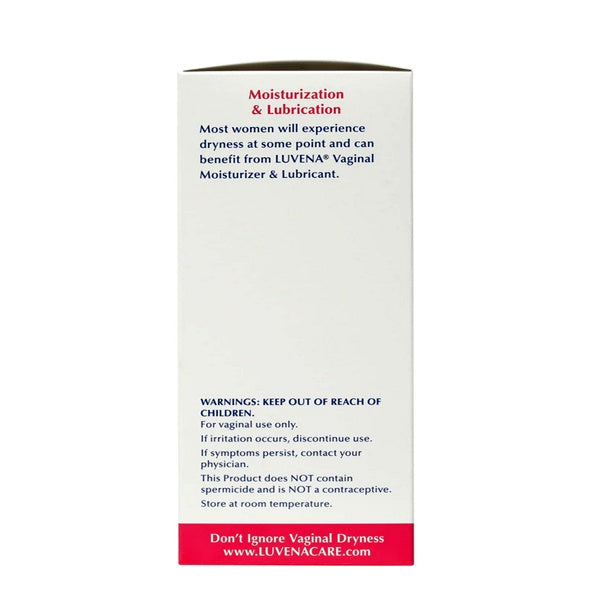 Packaging of LUVENA Vaginal Moisturizer & Lubricant with product information displayed on the side.