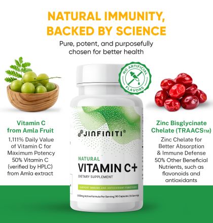 Natural Vitamin C and Zinc Supplement - Immune Support Formula by Jinfiniti
