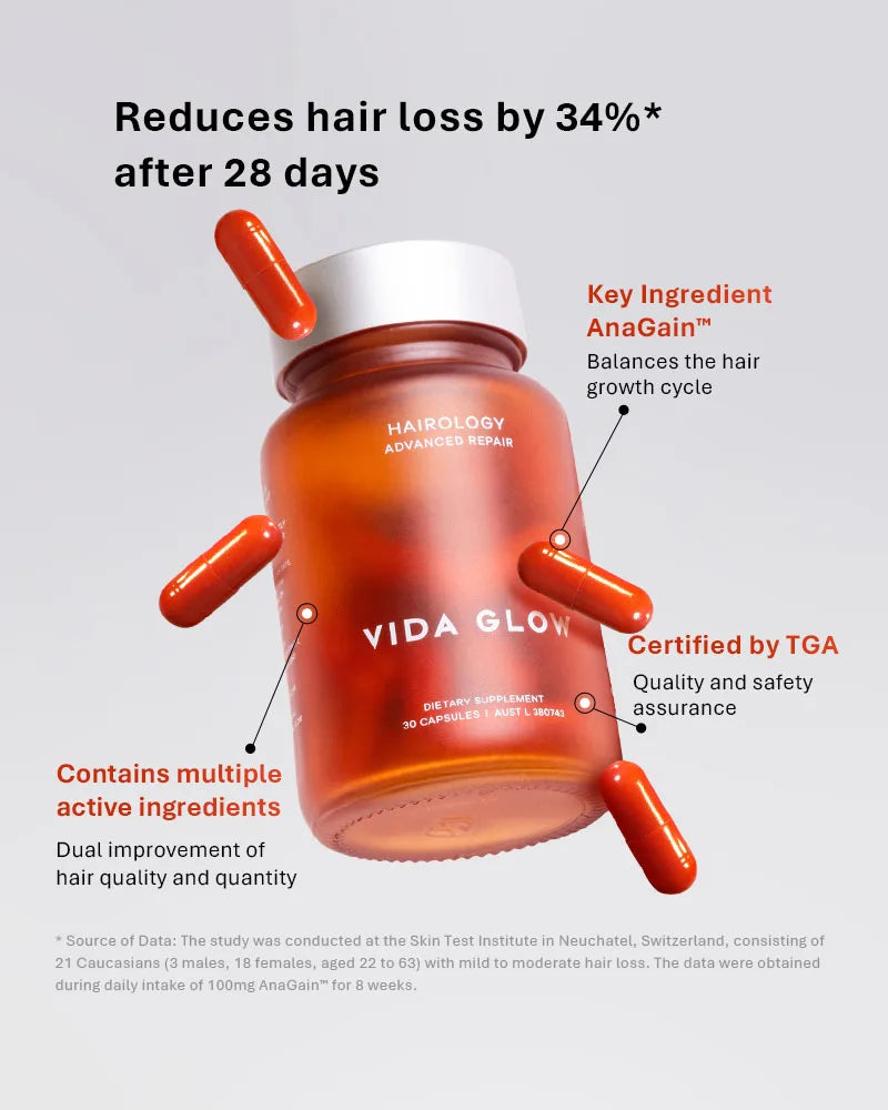 Vida Glow Hairology*30 capsules/bottle Buy 3 Free Marine Collagen 6 sachets