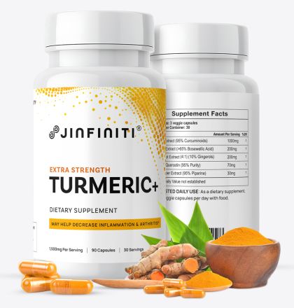 Extra Strength Turmeric+ Supplement - High Potency Formula for Joint Support and Inflammation Relief by Jinfiniti