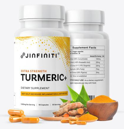 Extra Strength Turmeric+ Supplement - High Potency Formula for Joint Support and Inflammation Relief by Jinfiniti