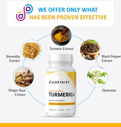 Extra Strength Turmeric+ Supplement - High Potency Formula for Joint Support and Inflammation Relief by Jinfiniti