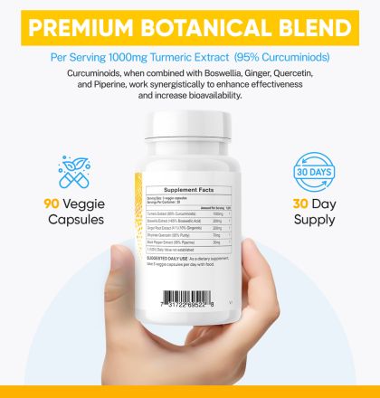 Extra Strength Turmeric+ Supplement - High Potency Formula for Joint Support and Inflammation Relief by Jinfiniti