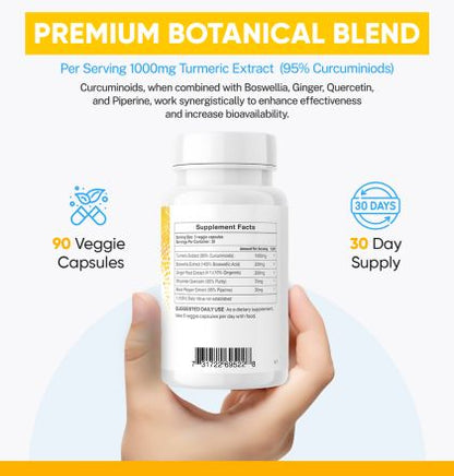 Extra Strength Turmeric+ Supplement - High Potency Formula for Joint Support and Inflammation Relief by Jinfiniti
