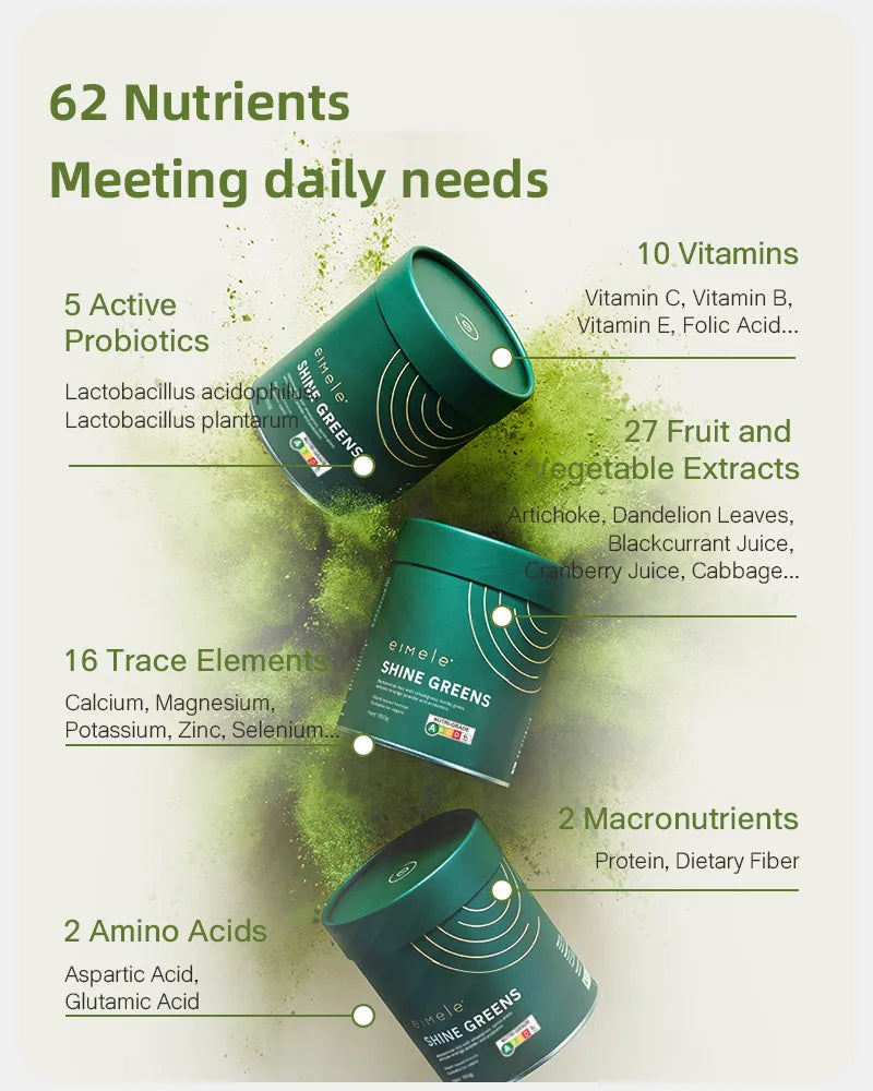 eimele Shine Greens Home Edition 150g*3 tins Free Shine Greens*6 sachets