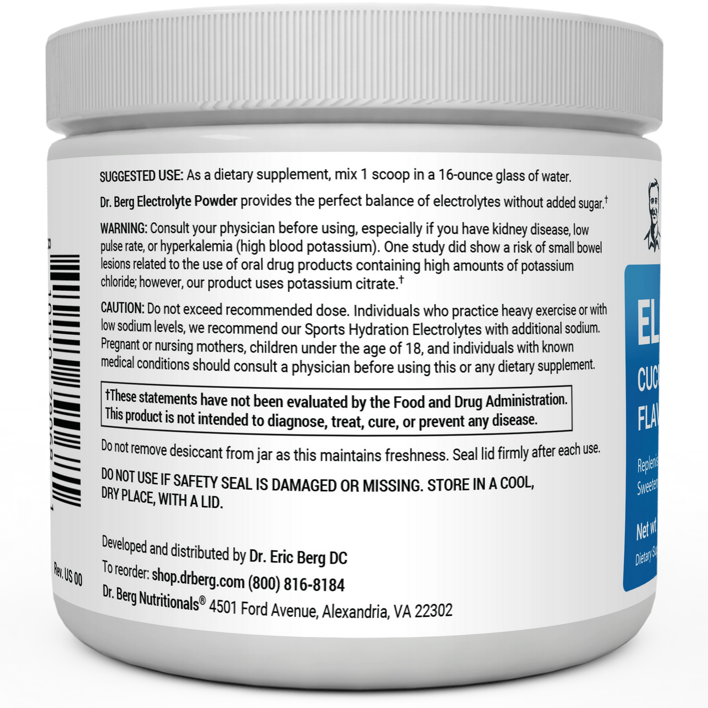 Dr. Berg Electrolyte Powder with 1000 mg of Potassium and Magnesium - Ultimate Hydration Support