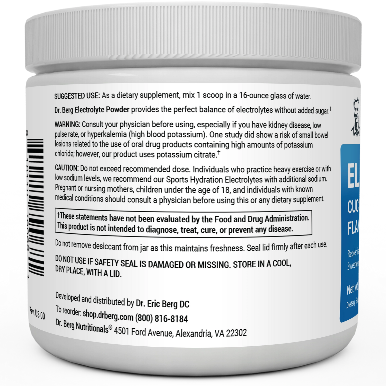 Dr. Berg Electrolyte Powder with 1000 mg of Potassium and Magnesium - Ultimate Hydration Support