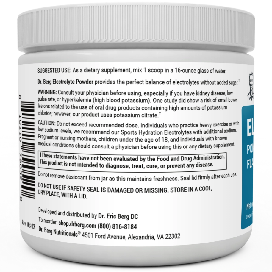 Dr. Berg Electrolyte Powder with 1000 mg of Potassium and Magnesium - Ultimate Hydration Support
