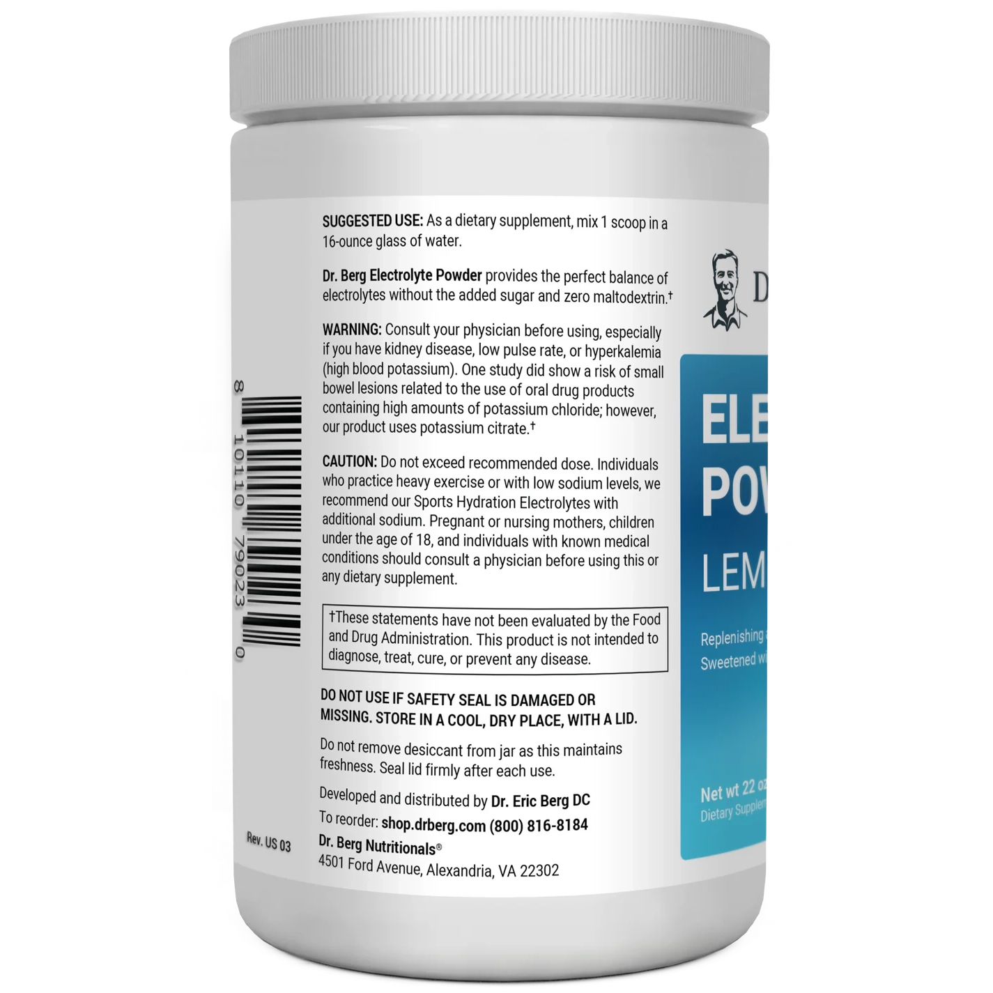 Dr. Berg Electrolyte Powder with 1000 mg of Potassium and Magnesium - Ultimate Hydration Support