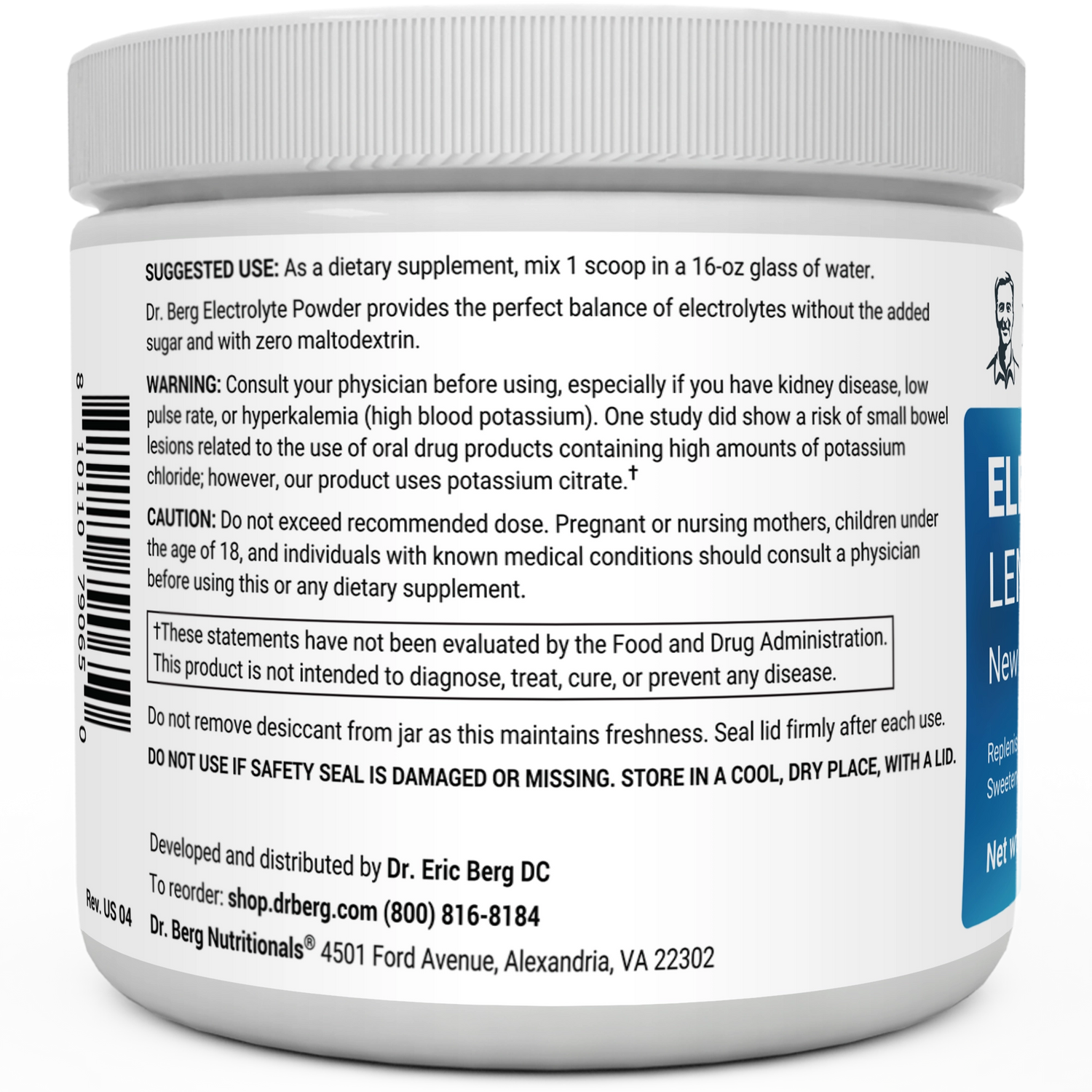 Dr. Berg Electrolyte Powder with 1000 mg of Potassium and Magnesium - Ultimate Hydration Support