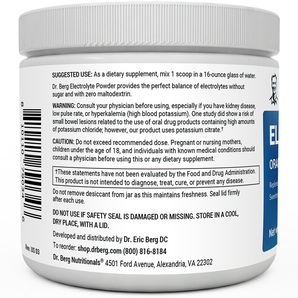 Dr. Berg Electrolyte Powder with 1000 mg of Potassium and Magnesium - Ultimate Hydration Support