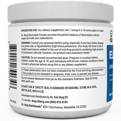 Dr. Berg Electrolyte Powder with 1000 mg of Potassium and Magnesium - Ultimate Hydration Support