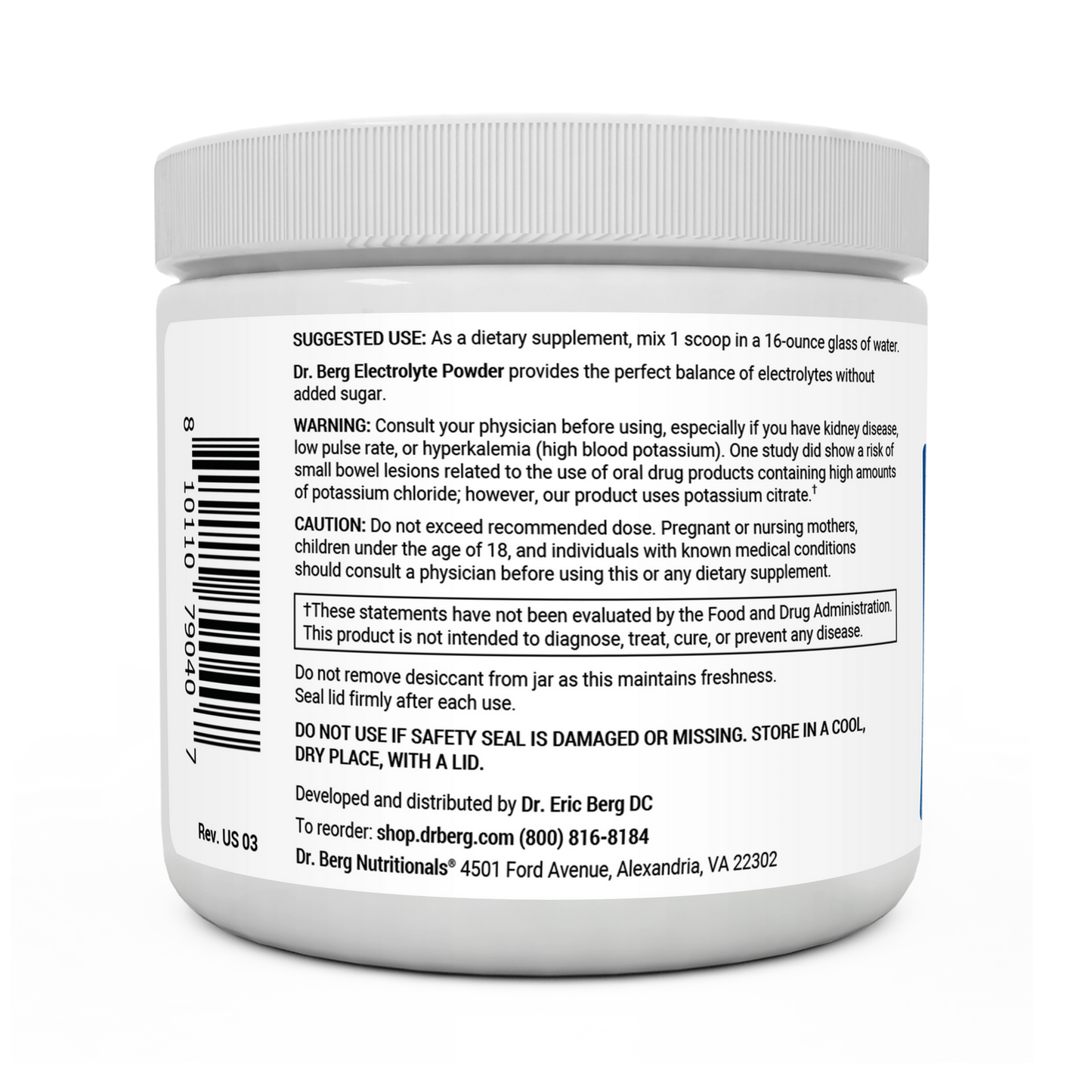 Dr. Berg Electrolyte Powder with 1000 mg of Potassium and Magnesium - Ultimate Hydration Support