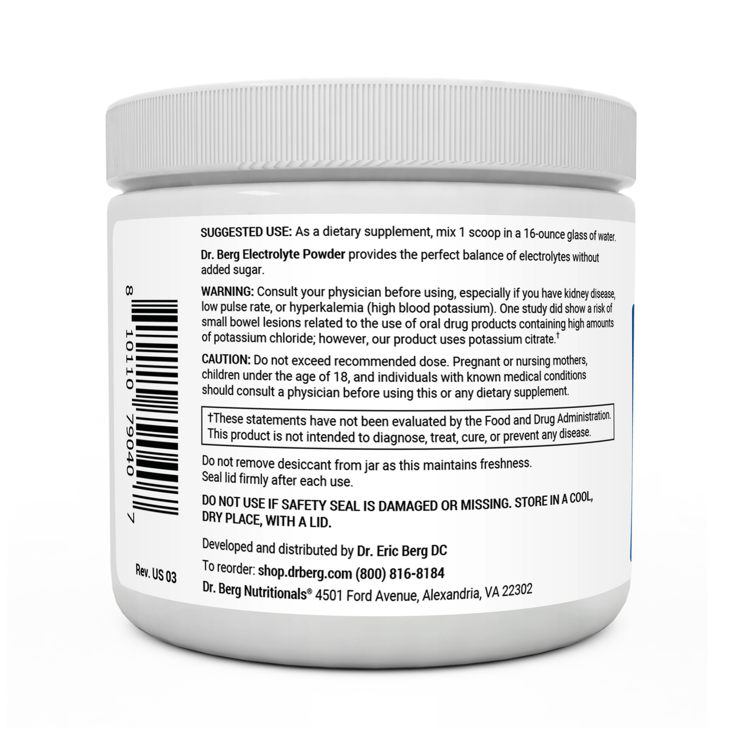 Dr. Berg Electrolyte Powder with 1000 mg of Potassium and Magnesium - Ultimate Hydration Support