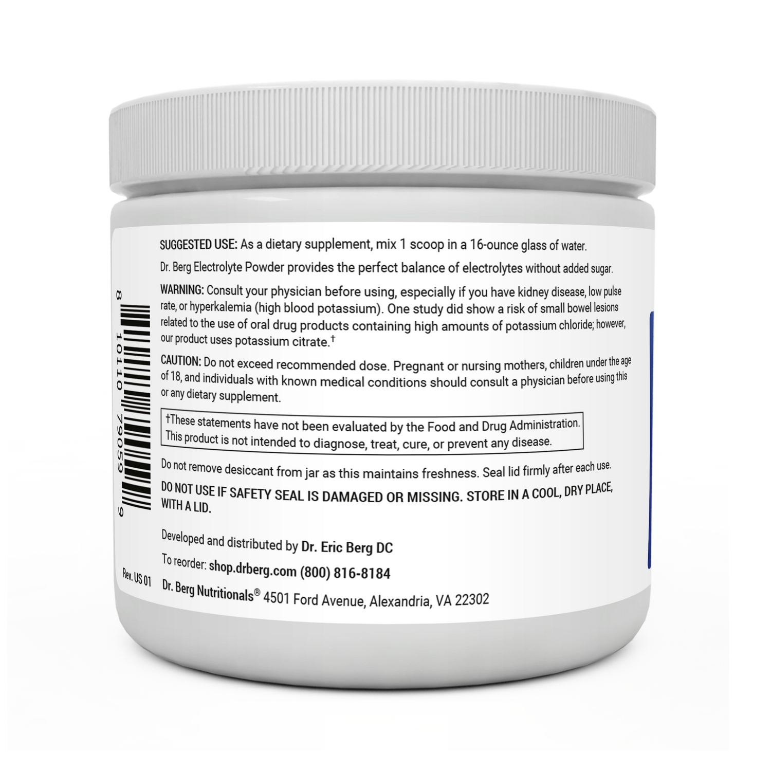 Dr. Berg Electrolyte Powder with 1000 mg of Potassium and Magnesium - Ultimate Hydration Support