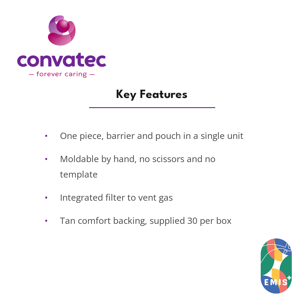ConvaTec Esteem+ One Piece Moldable Closed End Pouch with Filter, Tan key features