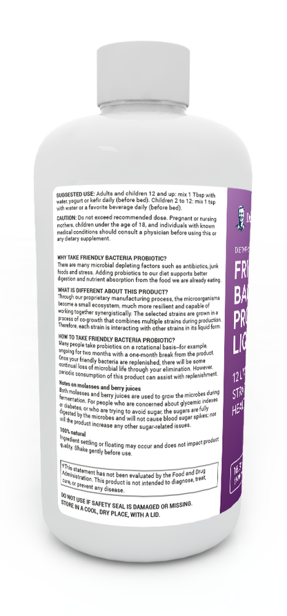 Dr. Berg Friendly Bacteria Probiotic Liquid: 12 Strains for Optimal Gut Health - 16.3 fl oz