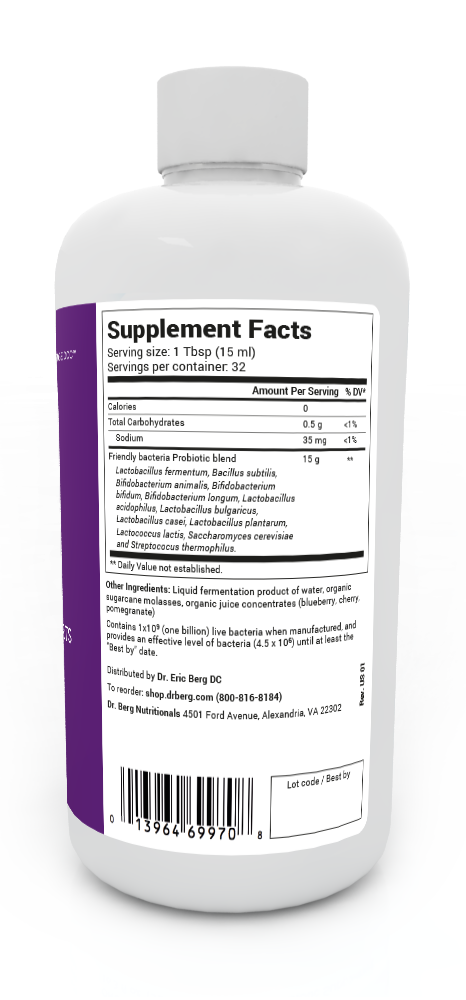 Dr. Berg Friendly Bacteria Probiotic Liquid: 12 Strains for Optimal Gut Health - 16.3 fl oz