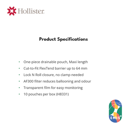 Hollister One-Piece Drainable Pouch Maxi, Lock N Roll, Cut-to-Fit 64 mm, Box of 10 — EMIS+ Singapore
