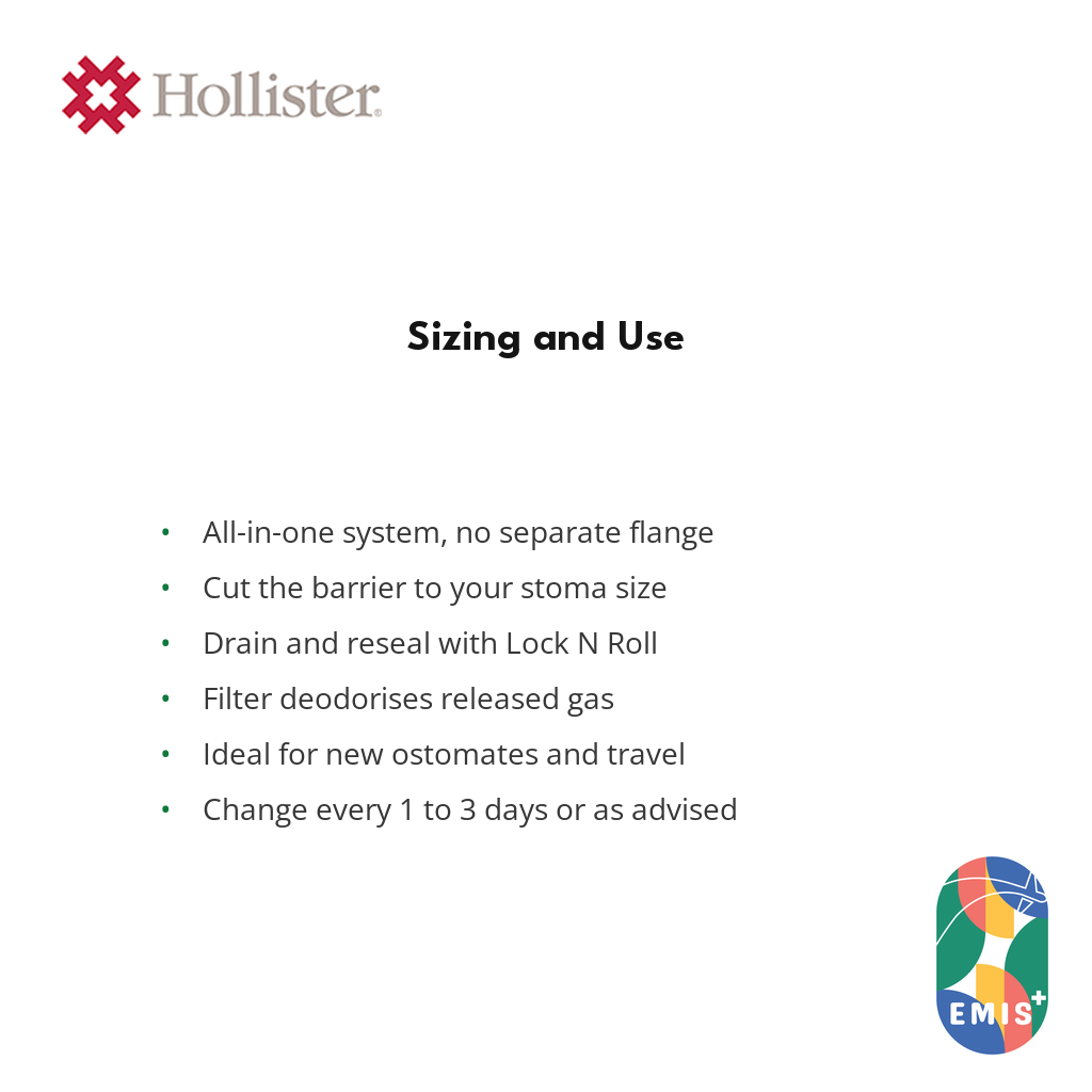 Hollister One-Piece Drainable Pouch Maxi, Lock N Roll, Cut-to-Fit 64 mm, Box of 10 — EMIS+ Singapore