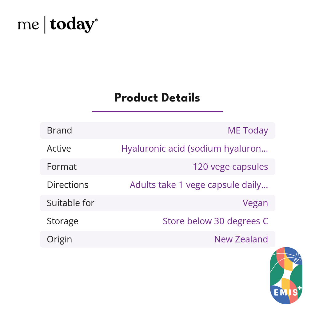 ME Today Hyaluronic Acid 120mg for Skin Hydration, 120 Vege Capsules
