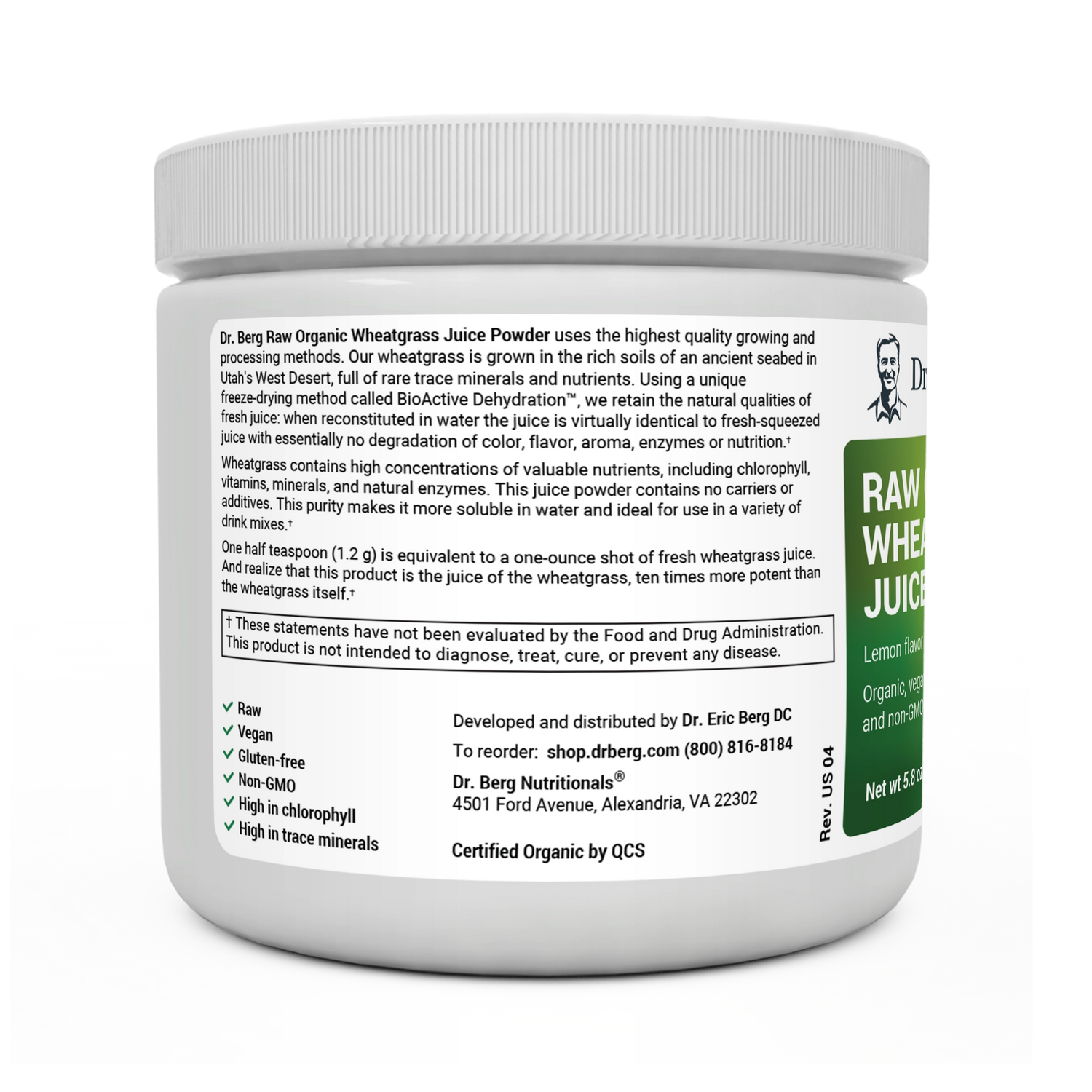Dr. Berg Raw Organic Wheatgrass Juice Powder with Lemon | USDA Certified | Nutrient-Dense Superfood Drink