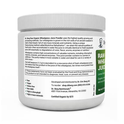 Dr. Berg Raw Organic Wheatgrass Juice Powder with Lemon | USDA Certified | Nutrient-Dense Superfood Drink