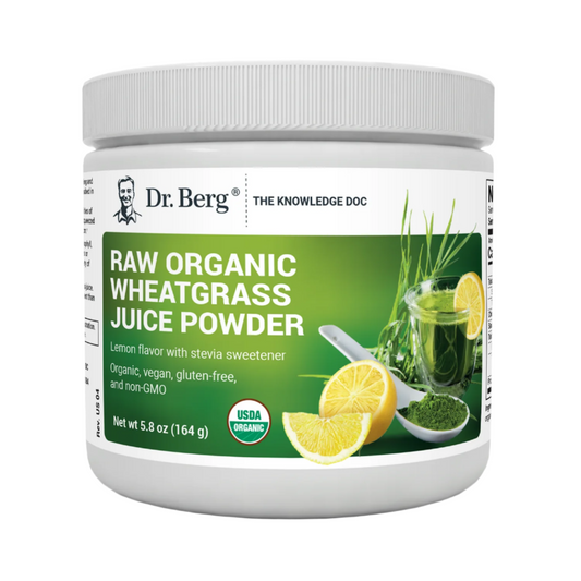 Dr. Berg Raw Organic Wheatgrass Juice Powder with Lemon | USDA Certified | Nutrient-Dense Superfood Drink