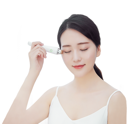Woman using Aiyisheng Heated Bian Stone Eyes Massage Device for eye relaxation and fatigue relief