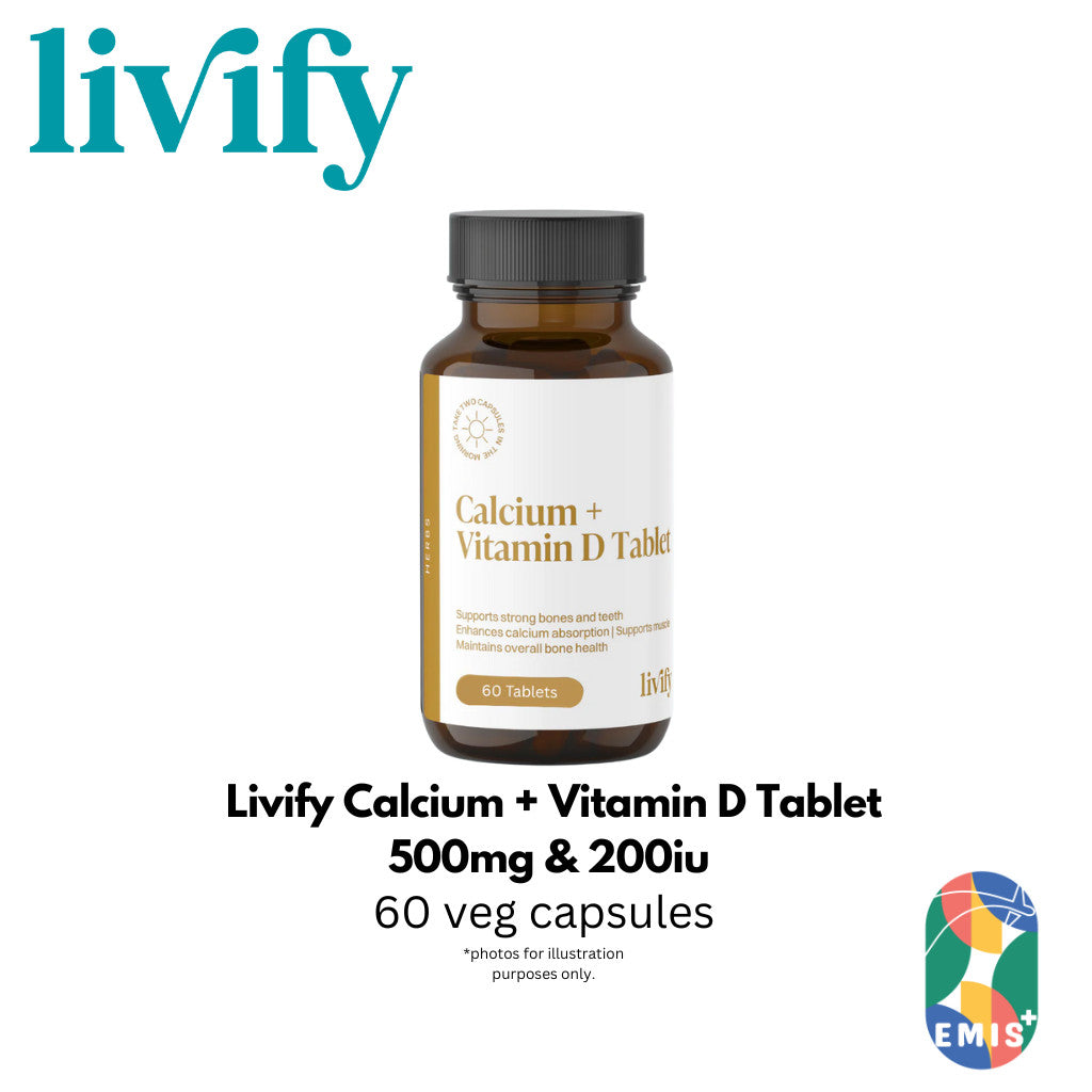 [60 Capsules] Livify 450mg of calcium + 200 iu of Vitamin D3 Supports Bone Strength Aids Calcium Absorption 05/26 EMIS+