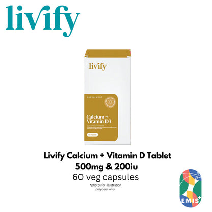 [60 Capsules] Livify 450mg of calcium + 200 iu of Vitamin D3 Supports Bone Strength Aids Calcium Absorption 05/26 EMIS+