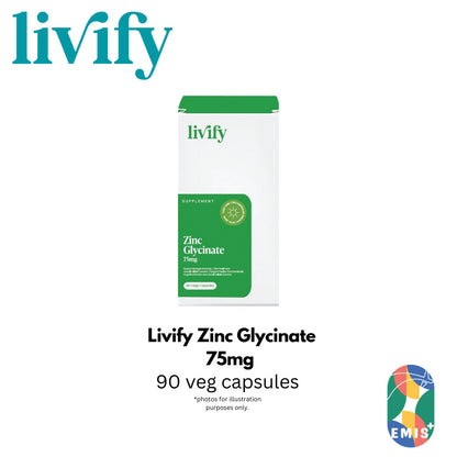 [60 Capsules] Livify Zinc Glycinate 75mg Boosts Immunity, Clear Skin, Nutrient Absorption EMIS+