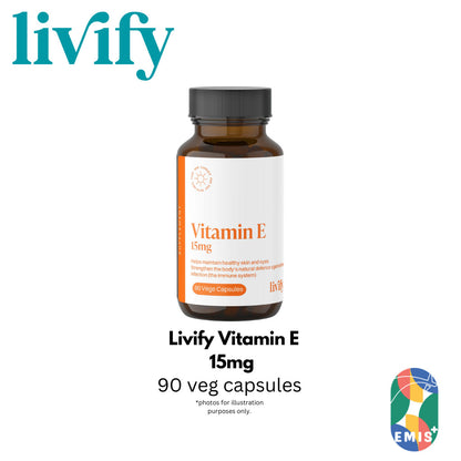 [90 Capsules] Livify Vitamin E 15mg Antioxidant Support, Eye Health , Heart Support EMIS+