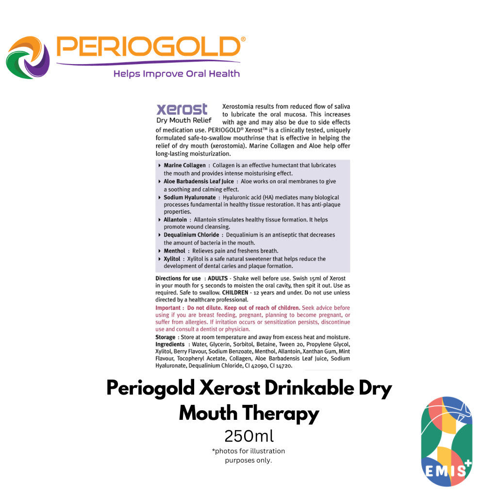 Periogold Xerost Drinkable Dry Mouth Therapy 250ml | Salivary Gland Dysfunction | EMIS+