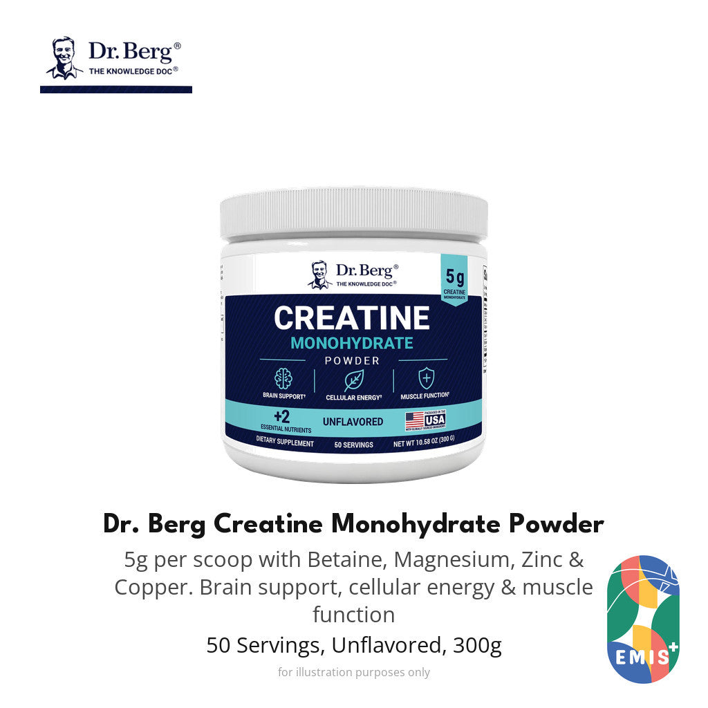[300g] Dr Berg Creatine Monohydrate Powder 5g | Unflavored 50 Servings EMIS+