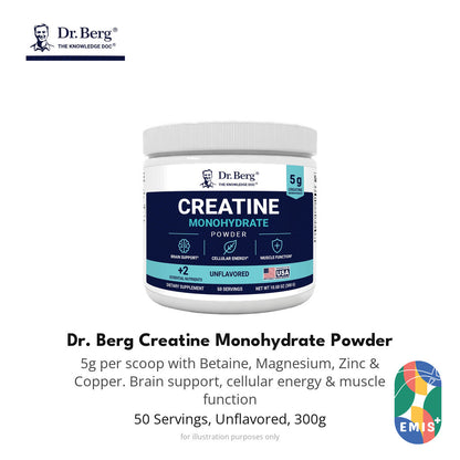 [300g] Dr Berg Creatine Monohydrate Powder 5g | Unflavored 50 Servings EMIS+